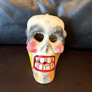 Colorful Halloween Carved Wooden Skull Mask Decor
